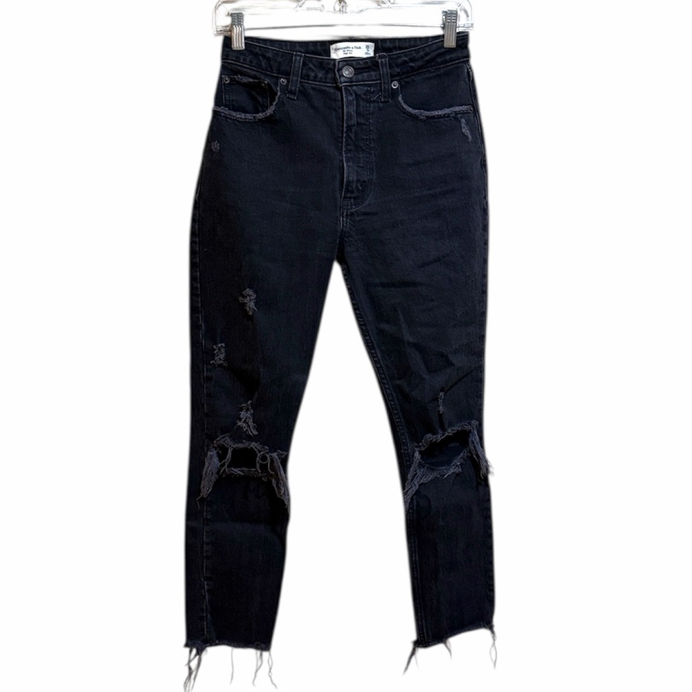 Abercrombie & Fitch Curve Love High Rise Skinny Distressed Jeans Black 0 SHORT